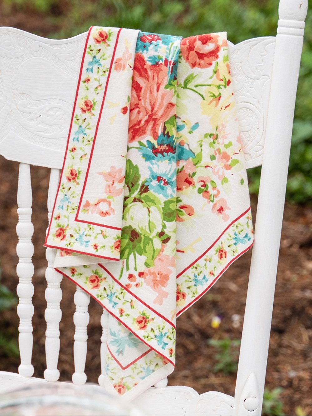 NEW April Cornell Cottage Rose White Floral Cloth Napkin Set 20"x20 (4)